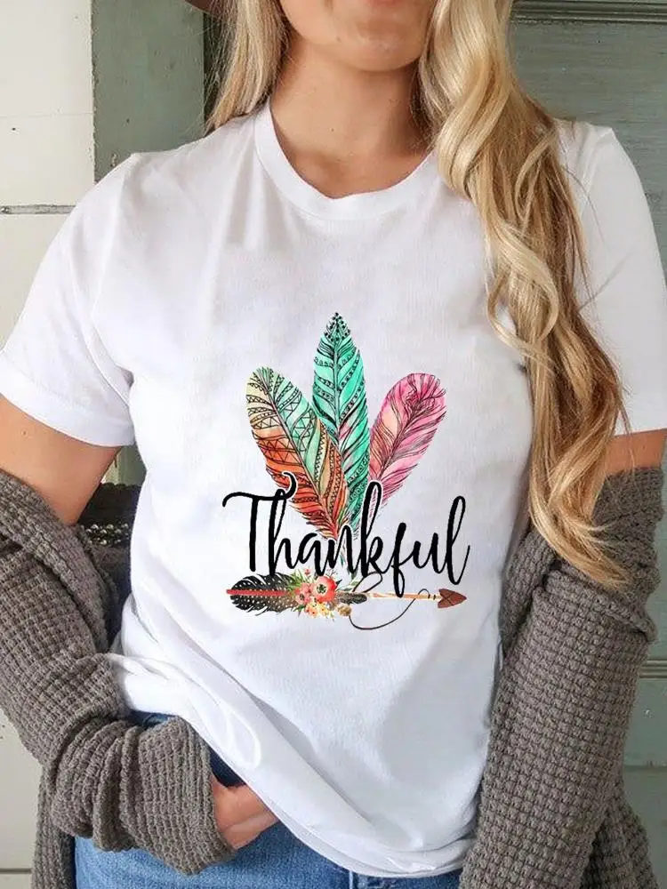 

Print Casual T-shirts Women Female Fashion Summer Feather Letter Sweet 90s Clothes T Clothing Short Sleeve Graphic Tee