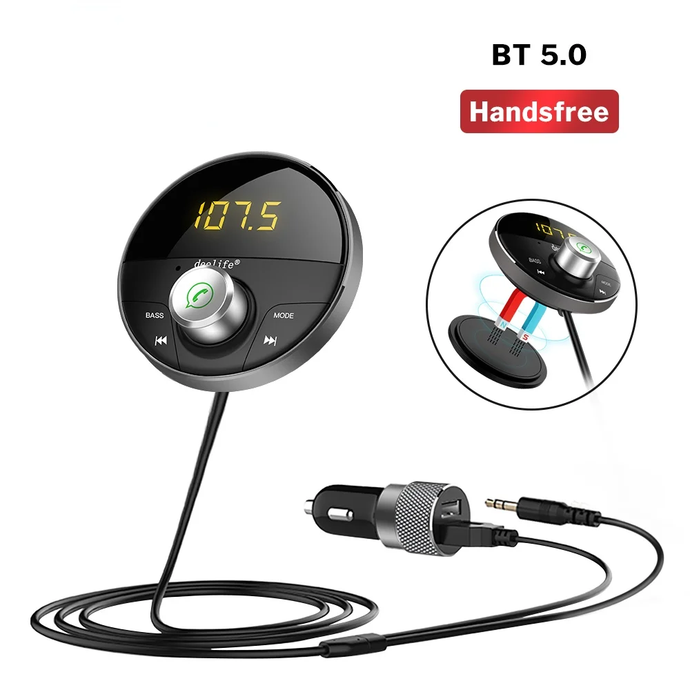 

RYWER Bluetooth AUX Adattatore in Vivavoce Per Kit BT 5.0 Ricevitore Audio per Auto Phone Hands Free Kit per Auto Trasmet