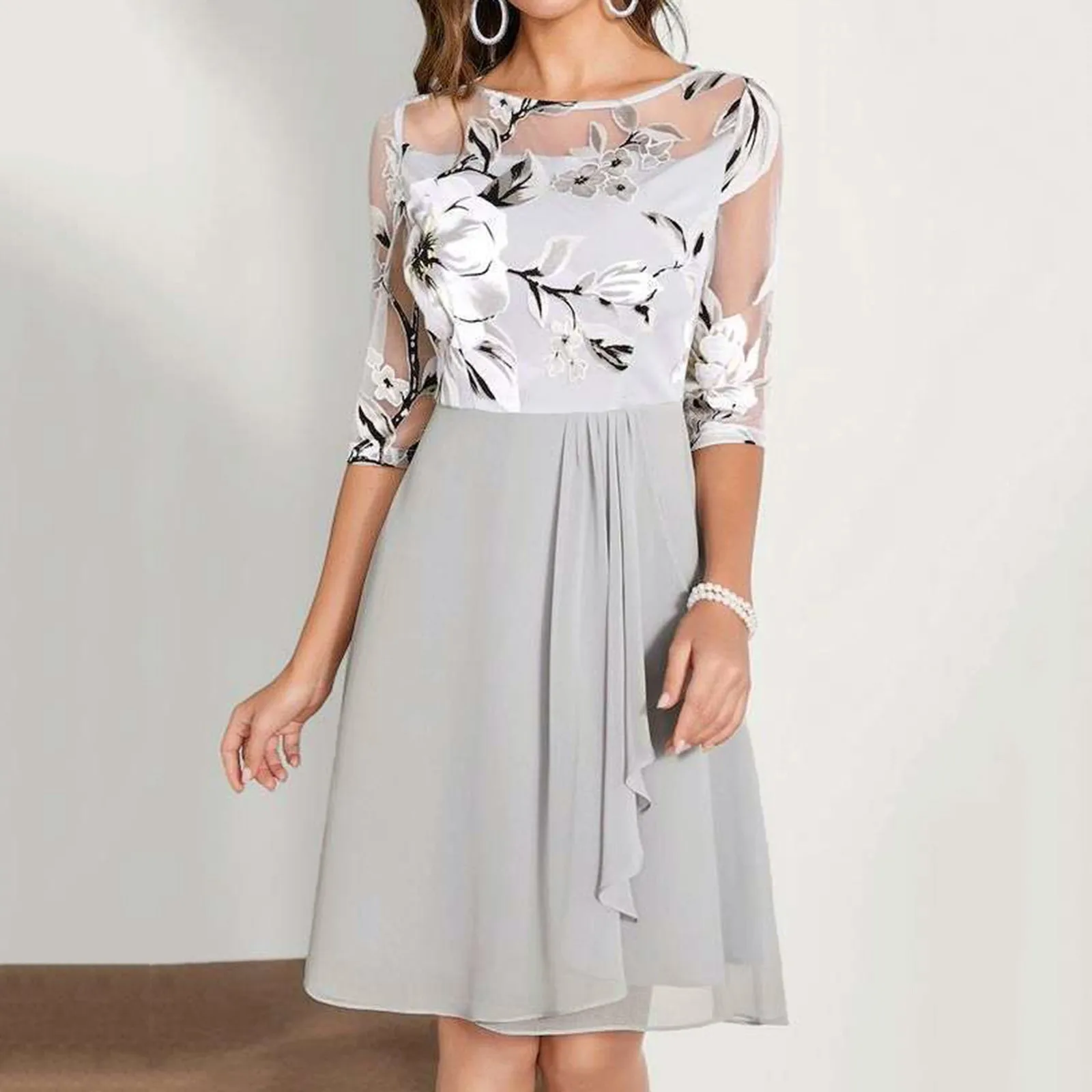 Платья для женщин 2025 года повседневные женские ретро-семинутные рукава с круглым