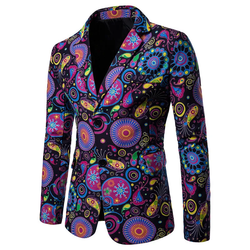

Men's Autumn New Print Single Breasted Suit Long Sleeve Coat Casual Slim Lapel Jacket Back Slit Everyday Blazers Dress