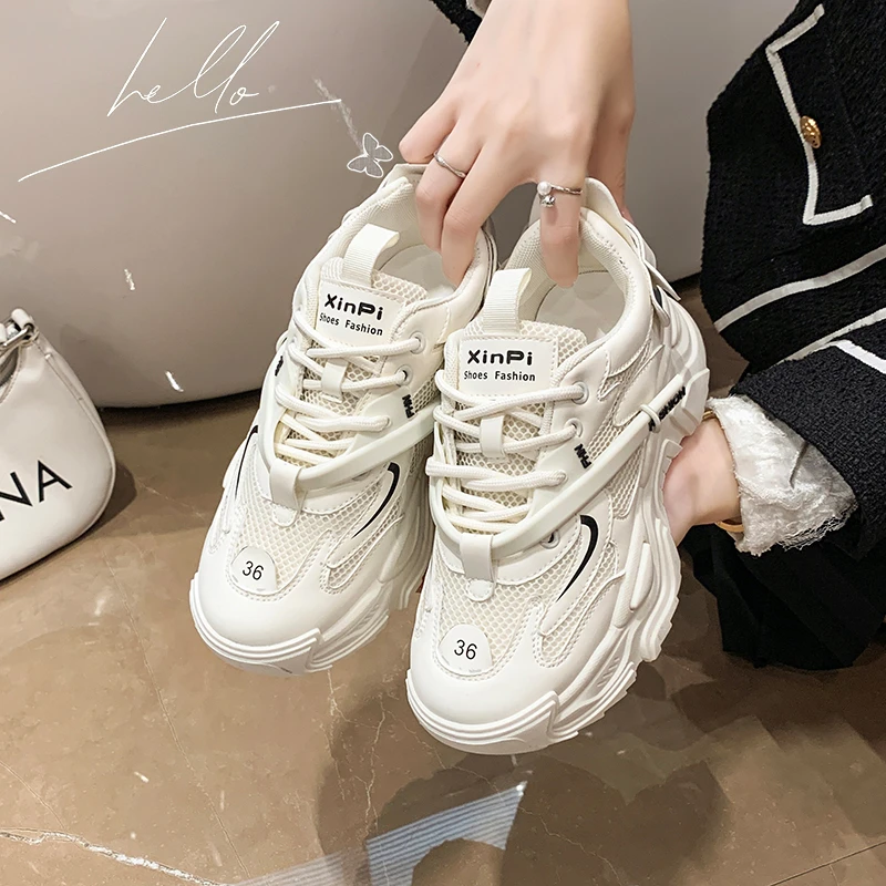 

Thick-soled Heightened Breathable Sports Shoes Autumn Hot Selling Womens Casual Shoes Four Seasons Mesh Non-slip Female Shoes 40