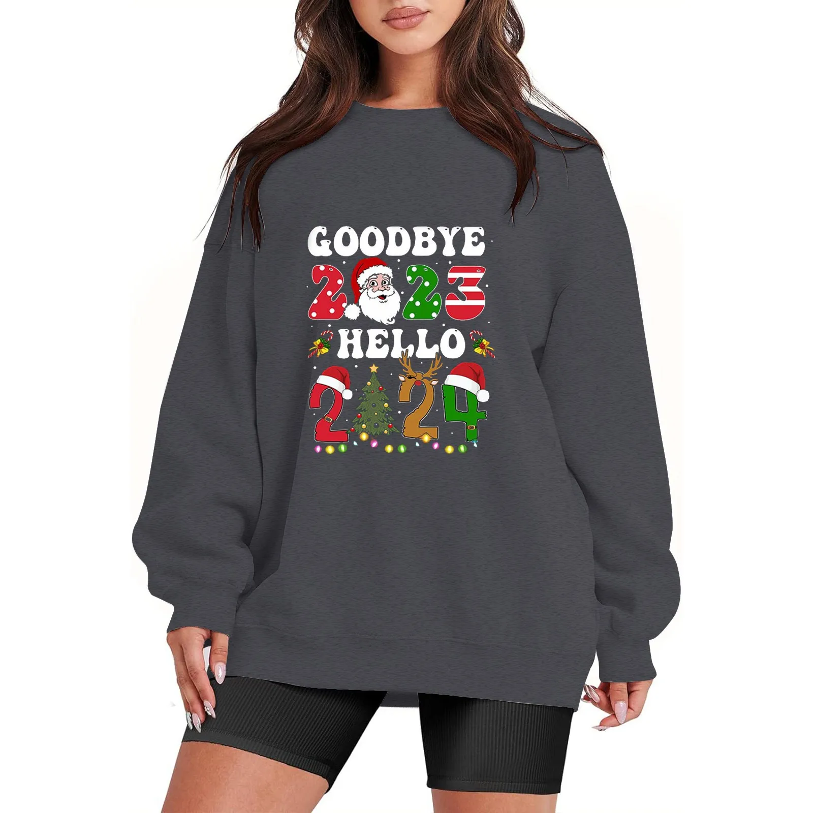 

Уродливые Рождественские Женские повседневные Y2K свитшоты с длинным рукавом с принтом Свободный пуловер без косточек свитшот с круглым вырезом блузка