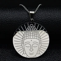 fashion religious belief buddha stainless steel statement necklace women silver color necklace jewelry collar mujer n19314s08