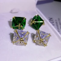 cute big bling green zircon stone stud earrings for women gold color fashion jewelry korean earrings
