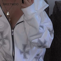 y2k fashion rhinestone hoodies women hip hop joggers jacket korean oversized zip sport coat ladies gothic winter 2022 women set