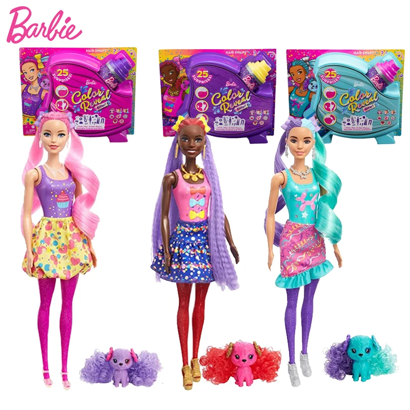 Original Barbie Farbe Offenbaren Glitter! Haar Swaps Puppe Themen Überraschungen Plug-in Haar Kinder Mädchen Spielzeug für Kinder Geschenk