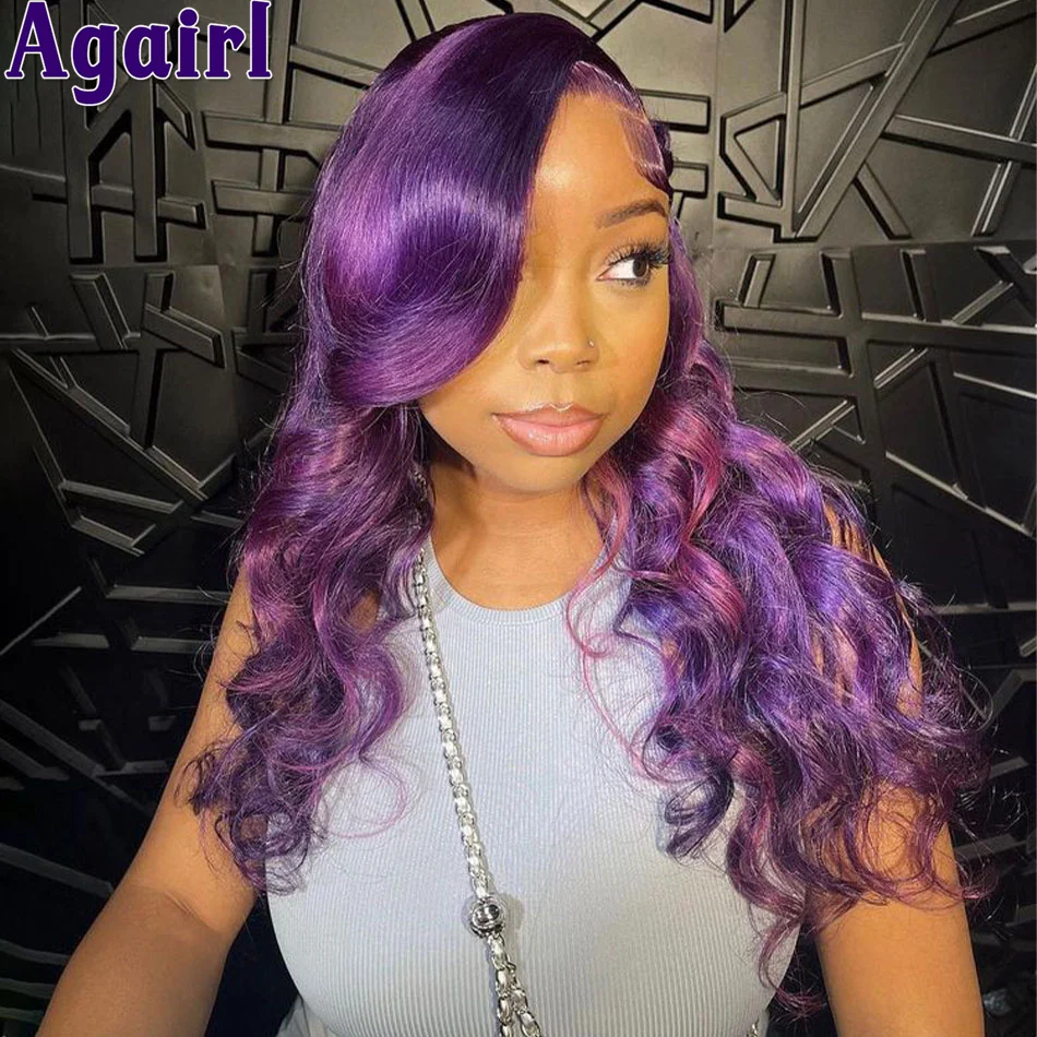 

13X6 Dark Purple Body Wave Glueless 13X4 Lace Frontal Human Hair Wigs PrePlucked 200% Transparent Lace 5X5 Closure Wig for Women