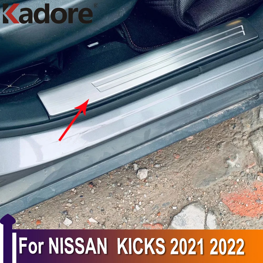 

Накладки на внутренние пороги двери для Nissan Kicks 2021 2022, защитные пороги для дверей, автомобильная наклейка из нержавеющей стали