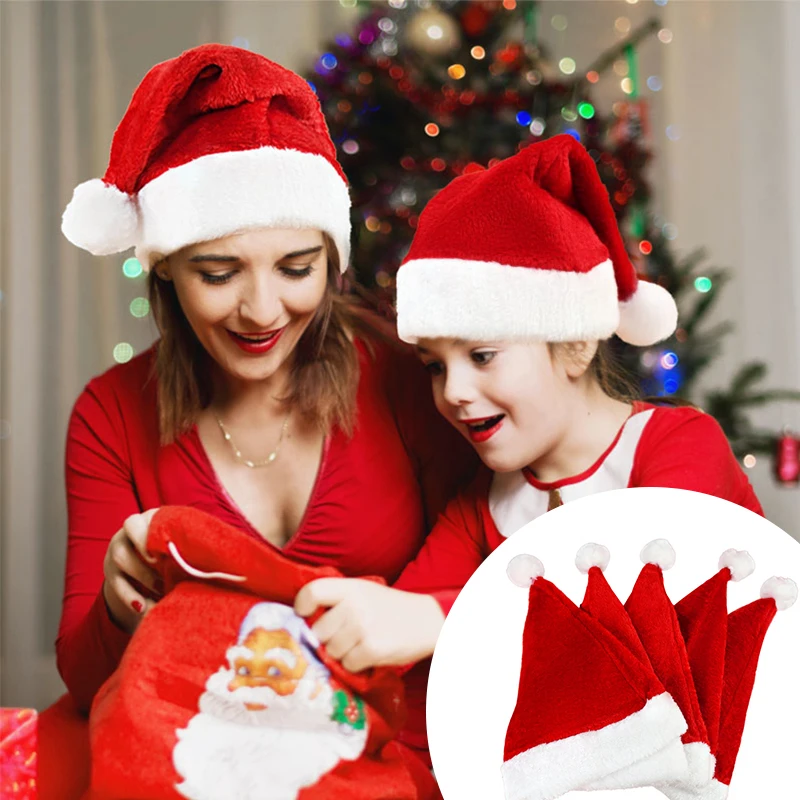 

Мягкая Рождественская шапка Санта-Клаус, красные короткие плюшевые шапки для рождества, подарки для взрослых и детей, рождественские украшения, новый год 2023