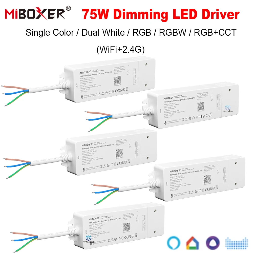 

75W Single Color Dual White RGB RGBW RGB+CCT Dimming LED Driver WiFi+2.4G DC24V Light Transformer Controller 100-240V WL1-P75V24