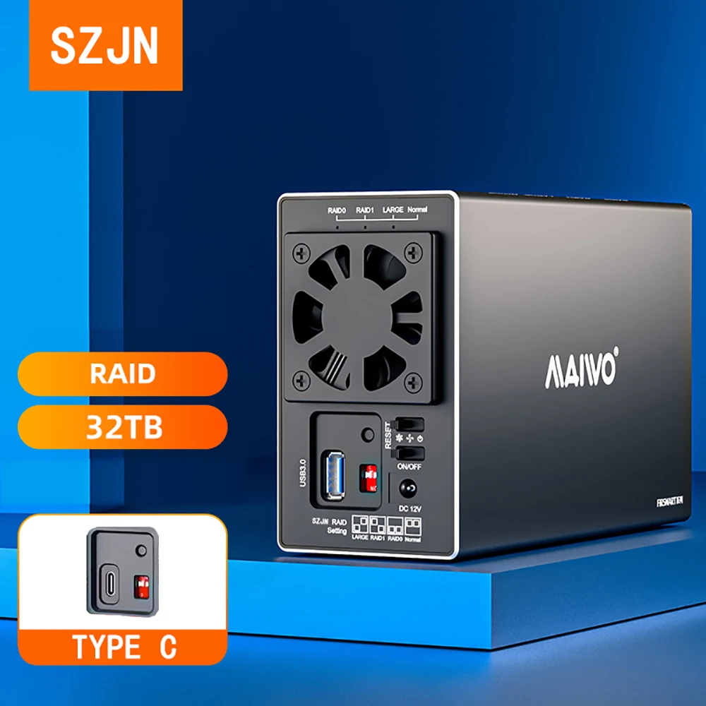 

3.5" Dual Bay Docking Station External 10Gbps USB 3.0 USB-C Raid Array Cabinet Sata Hard Disk Array Disk Array Box