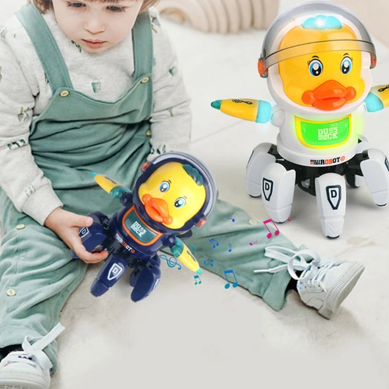 

Swing Robotic Duck Toy Dynamic Crawling Glowing Battery Operated Music Light Early Education for Boys Girls A2UB