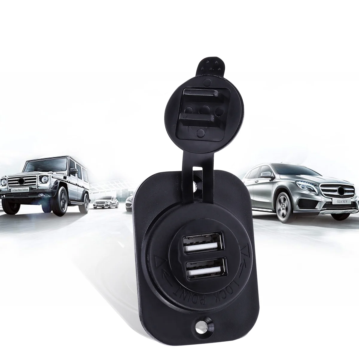 

12V Car Motorcycle Dual USB Adapter Socket Plug for Cellphone Tablet (Black)