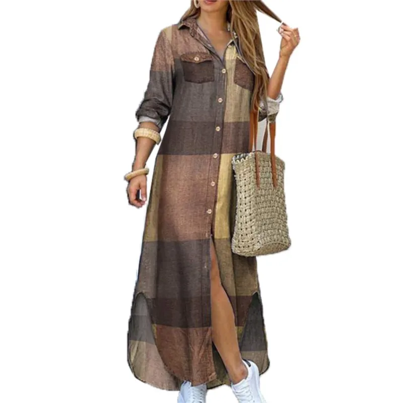 

Womens Clothing Spring Summer Long Sleeve Dress Cotton Linen Loose Button Casual Shirt Dress Tunic Robe Longue Kleider Damen 3XL