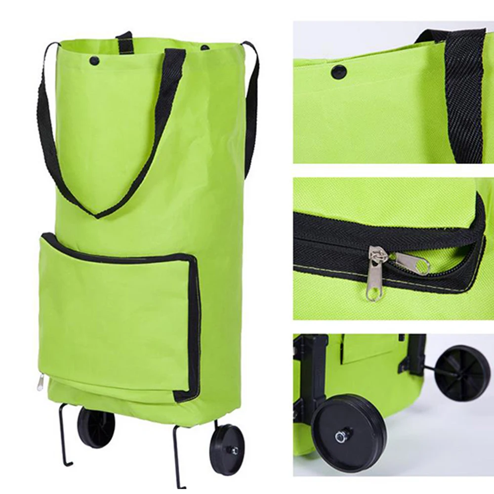 

Foldable Shopping Bag with Wheels, Collapsible Trolley Bag on Wheels, Shopping Cart Shopper Bag Folding Tote Grocery Bags