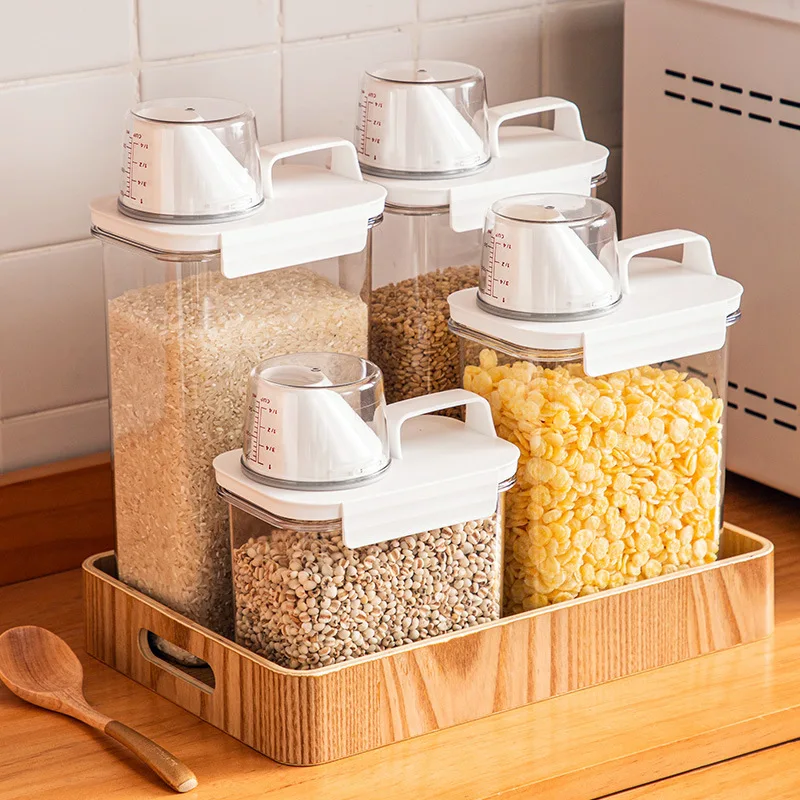 

Food Storage Containers Food Dispenser Large Capacity Rice Bucket with Measuring Cup Cereals Kitchen Storage Containers Airtight