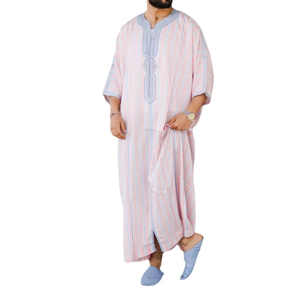 M-4XL Men Muslim Kaftan Islamic Arabic Robes Patchwork Vintage Middle East Caftan Hooded Loose Casual Long Sleeve Jubba Thobe