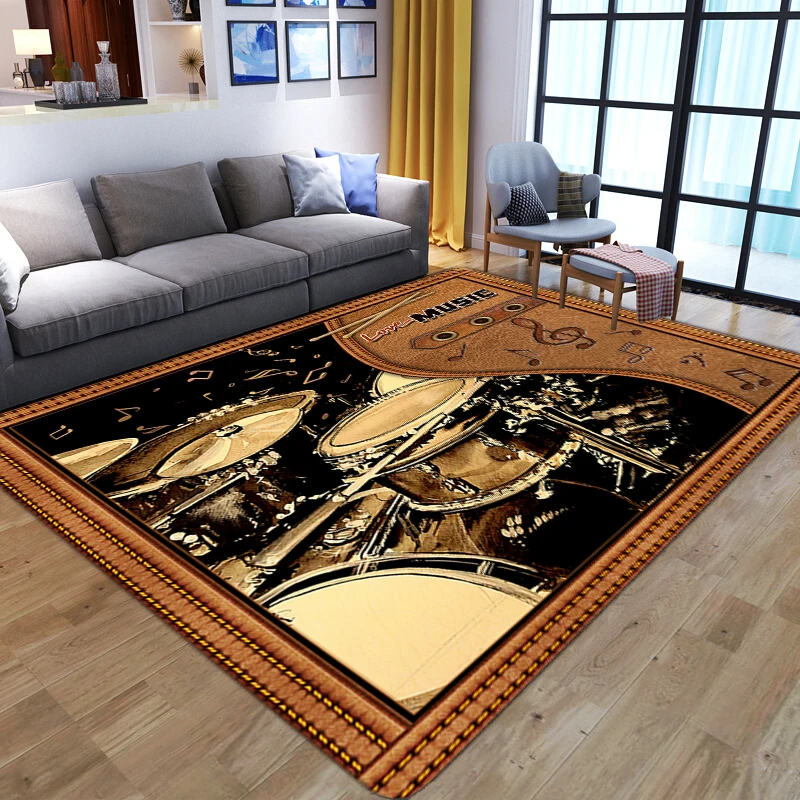 

Music Drum Kit 3D Printed Carpets Soft Flannel Area Rugs Washable Floor Mats For Living Room Bedroom Bedside Home Bar Decorative