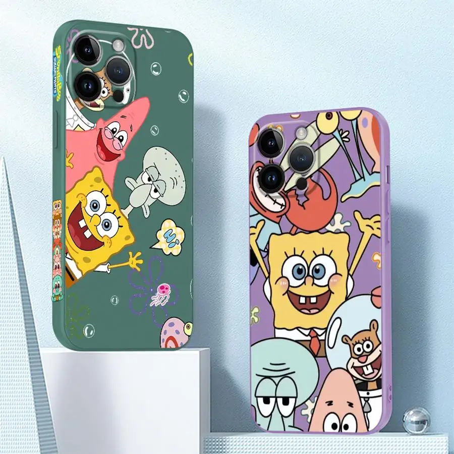 S-SpongeB-Bobs чехол для телефона Apple iPhone 15 16 Pro Max 13 14 11 12 7 8 Plus X XS XR 15Pro мягкий из ТПУ