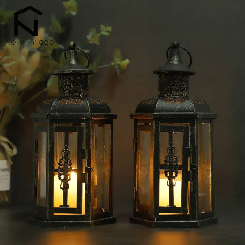 

Vintage Nordic Candle Holder Lanterns Candles Aesthetic Hanging Lantern Iron Lantern Black Home Decor Wedding Room Decoration