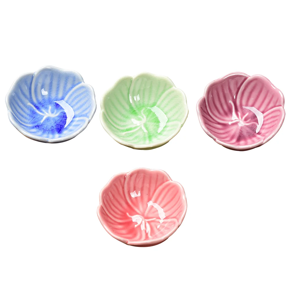 

4pcs Beautiful Shaped Design Seasoning Plates Suace Holders Sauce Containers (Assorted Color)