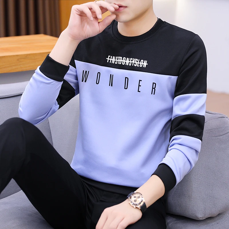 

Молодежная модная мужская новая дизайнерская толстовка с круглым вырезом и шитьем