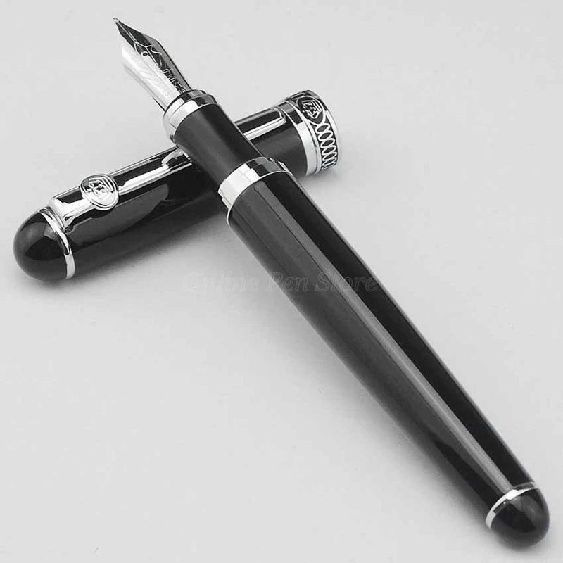 

Duke D2 Metal Black Barrel Medium Nib Fountain Pen Silver Trim Professional Stationery Supplies Writing Tool Pen Gift
