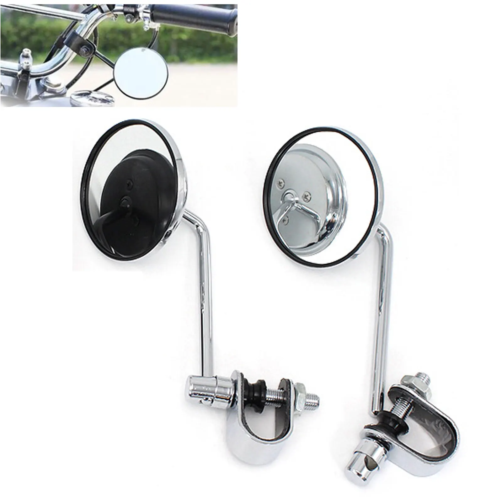 

Motorcycle Handlebar Rear View Mirrors Round Convex Clip-On Retro 22 25mm Mirrors For Harley for Honda for kawasaki Cafe Racer