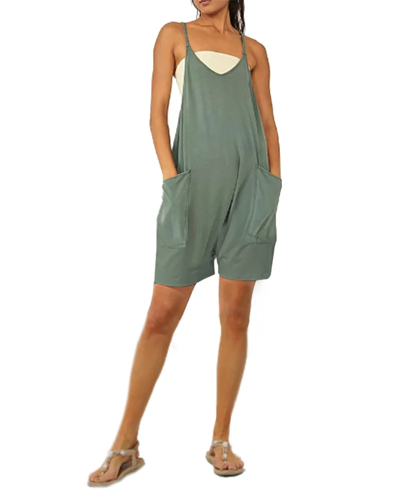 Jumpsuits Women Summer 2023 New Fashion Solid Color Casual Pocket Suspenders Shorts Jumpsuit Zipper Jumpsuit Shorts