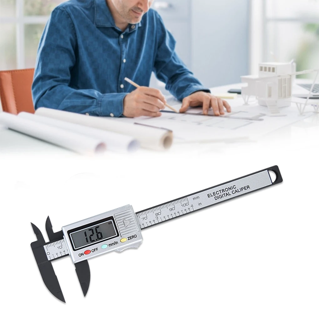 

LCD Vernier Caliper 0-100mm Micrometer Measurement Ruler Plastic Gauge Woodworking Resettable Battery Operated Handheld