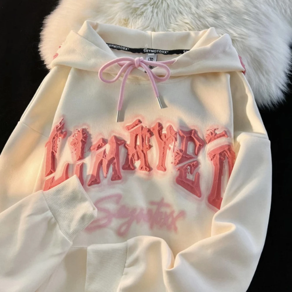 Женский топ для осени и зимы толстовка с капюшоном буквенным принтом