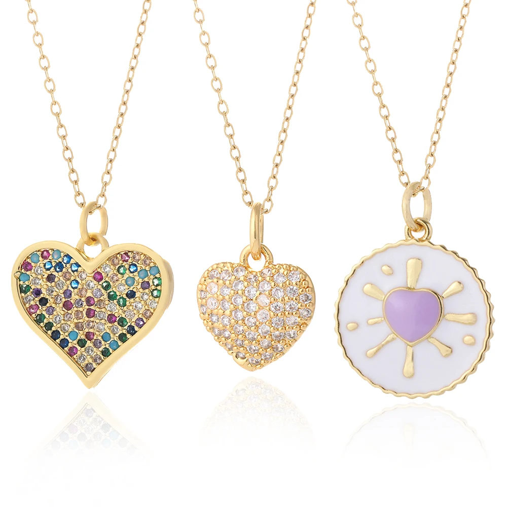 Cute Heart Woman's Necklace Pave CZ Enamel Red Love Pendant for Women Link Stainless Steel Long Chian Collares Fashion Choker