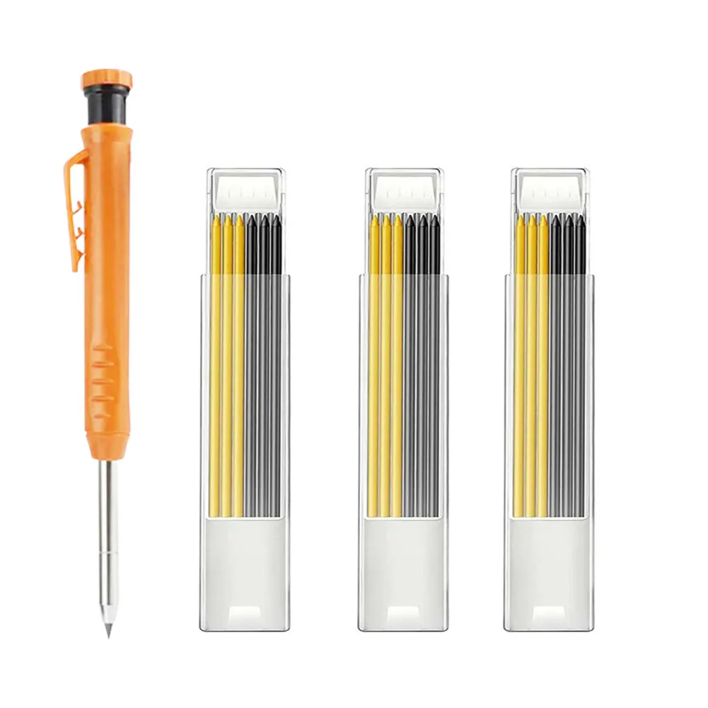 

Solid Carpenter Pencil Set Built-In Sharpener Deep Hole Marker Pen With Refill Leads Scriber Woodworking Marking Tools