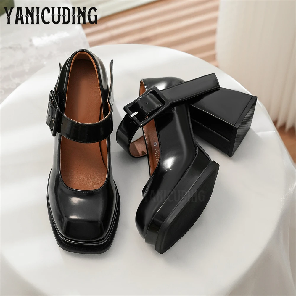 Туфли-лодочки женские на блочном каблуке Классическая лакированная кожа ремешок