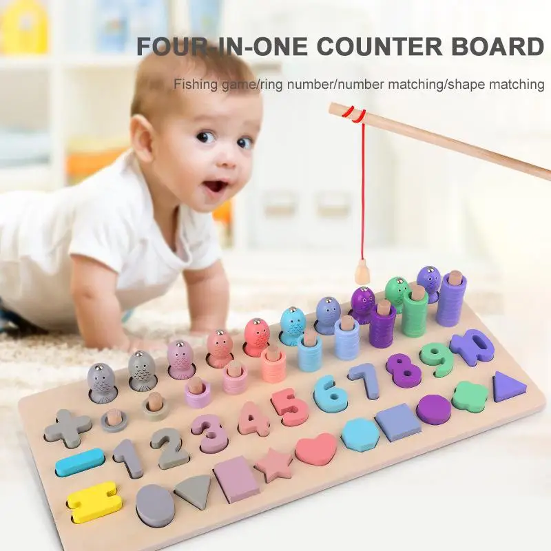 

Montessori Educational Wooden Toys For Kid Board Magnetic Math Fishing Count Numbers Matching Shape Early Education Children Toy