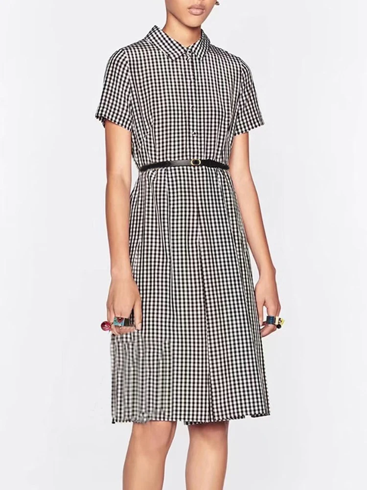 

Designer High Quality 2022 Summer New Women's Fashion Casual Party Vintage Elegant High Street Short Sleeves Plaid Shirt Dress