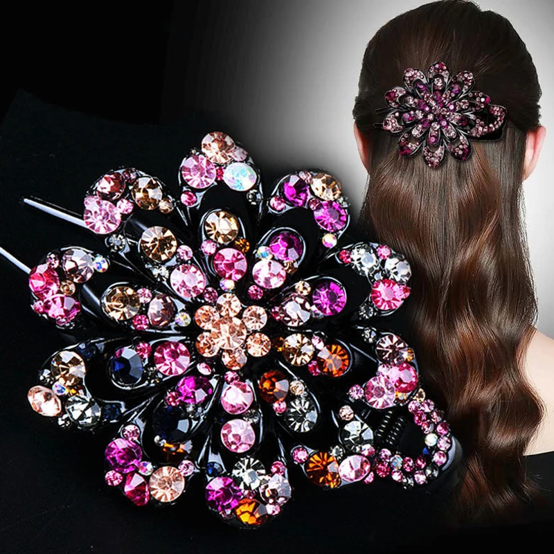 

Shiny Rhinestone Flower Hair Claws Crystal Floral Shaped Barrettes Hair Clip Fashion Luxury Headwear DIY Styling Tool