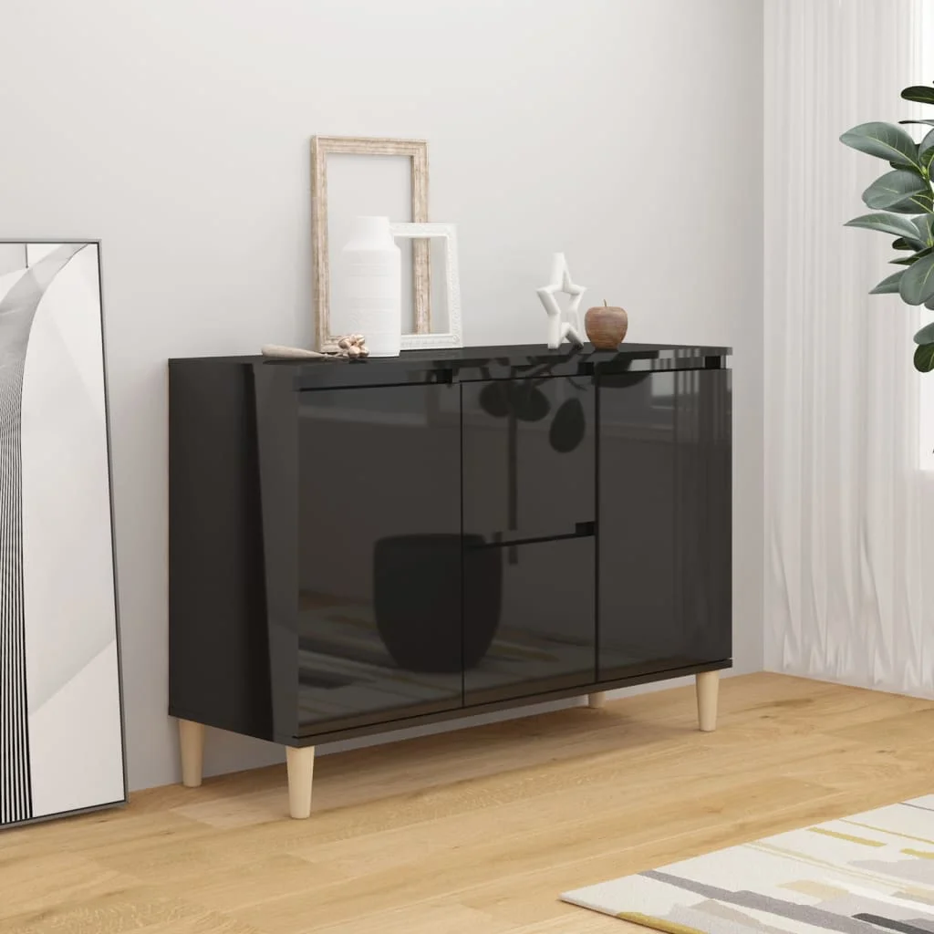 

Black glossy Buffet storage cabinet 103,5x35x70 cm chintered