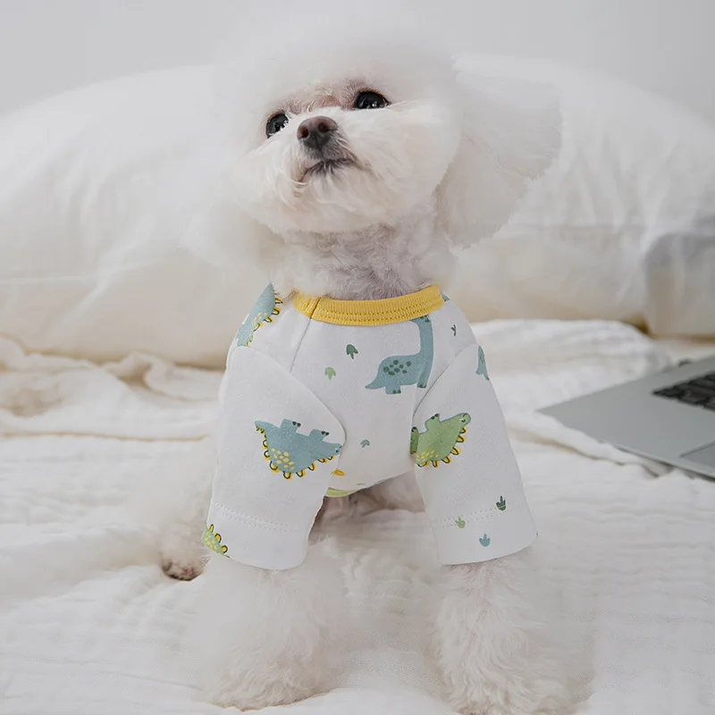 

Летняя жилетка для щенка с принтом динозавра, Весенняя футболка, тонкая одежда для домашних животных с двумя ногами для маленьких и средних ...