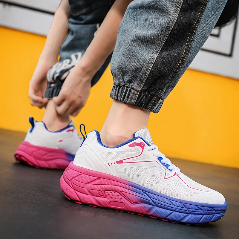 Womens Walking Shoes Fashion Chunky Mens Casual Sneakers Thick Sole Increasing Shoes Breathable Hard-Wearing Unisex Footwear