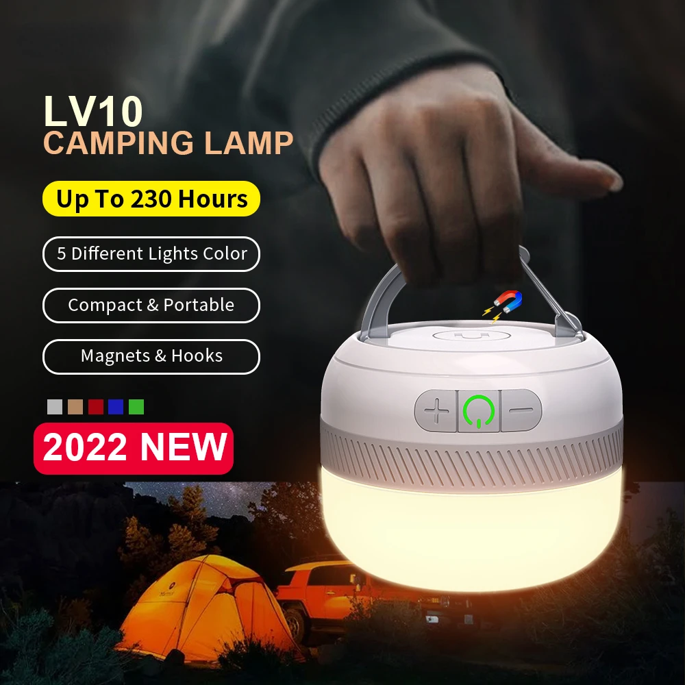 

LV10 Outdoor LED Camping Flashlight 230 Hours Rechargeable Camping Lantern with Magnet Lighting Fixture Portable Emergency Light