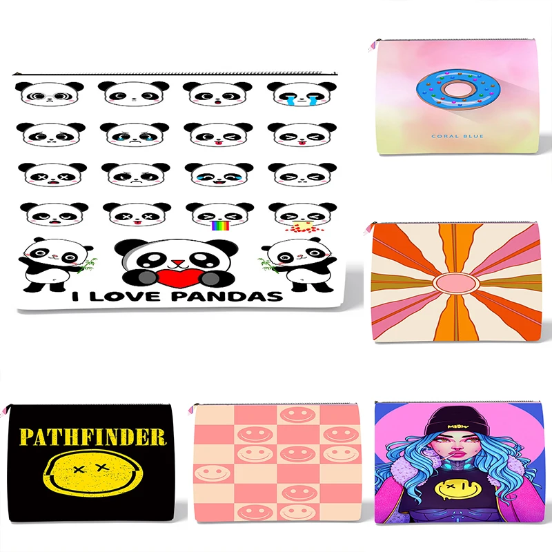 

Nordic Checkerboard Smiley Cosmetic Bag 2022 Trendy Cute Panda Women Handbags Purses Storage Makeup Bag Girls Pencil Case Bags
