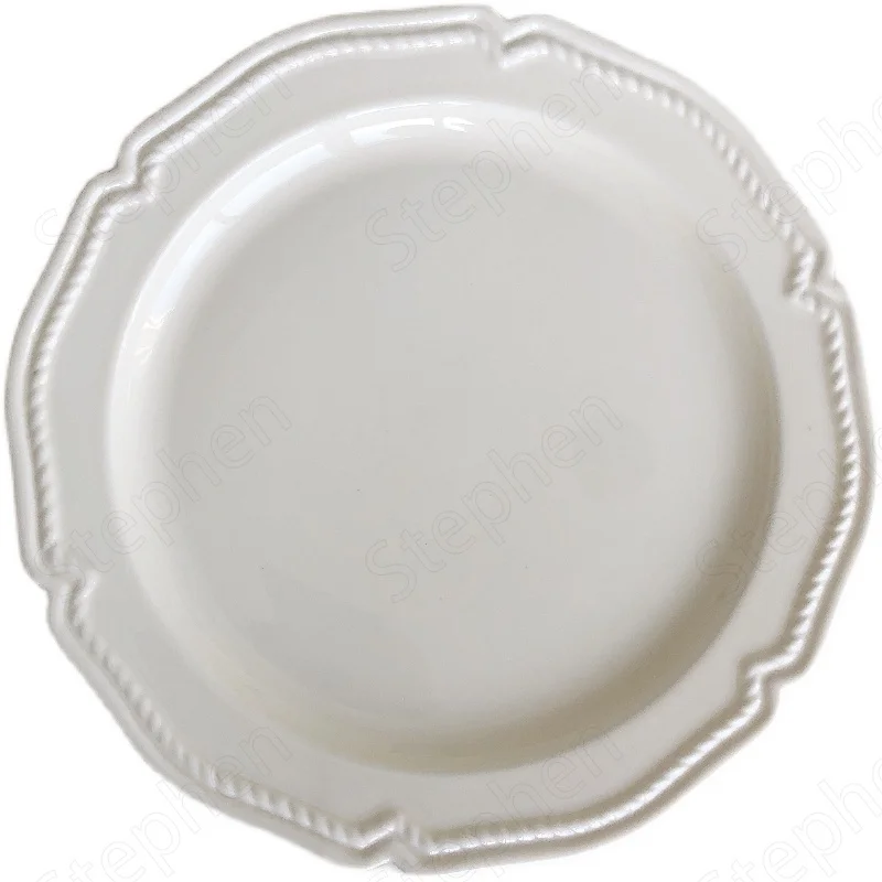 

French Vintage Relief Ceramic Plate Nordic Modern Solid Color Rattan Lace Dessert Plates Cafe Cake Pastry Dish Home Kitchenware