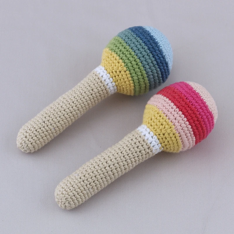 

Handmade Crochet Baby Rattle Learning Infant Hand Grasp Toy Ring Bell Gift Toddler Interaction Educational
