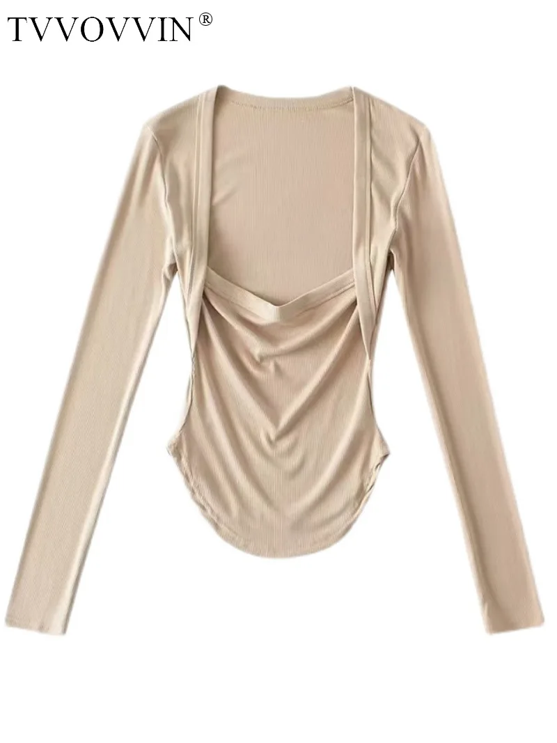 

WOMENGAGA Basic Tees Square Neck Long Sleeve T-shirt Women Tight Pleated Autumn Bottoming Top Fashion Women Tops Sweet EQB2