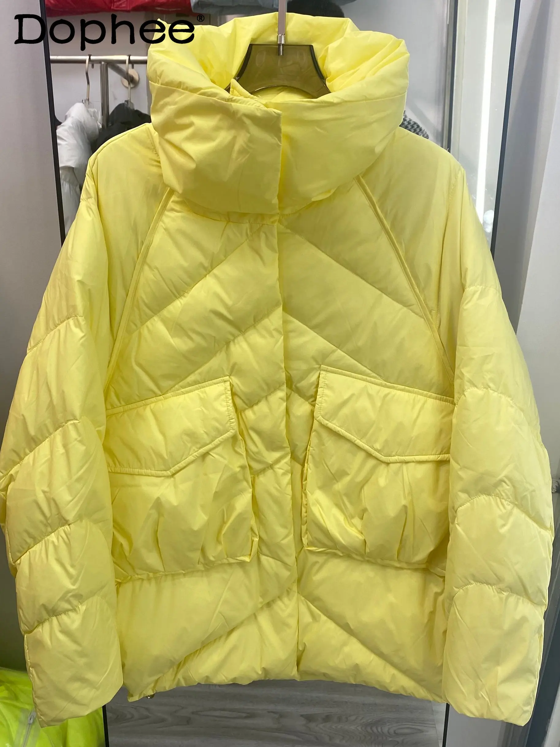 

2022 Winter New Thick Down Jacket Coat for Women's Candy Color Korean Style Loose Mid-Length 90 White Duck Down Jacket Fashion
