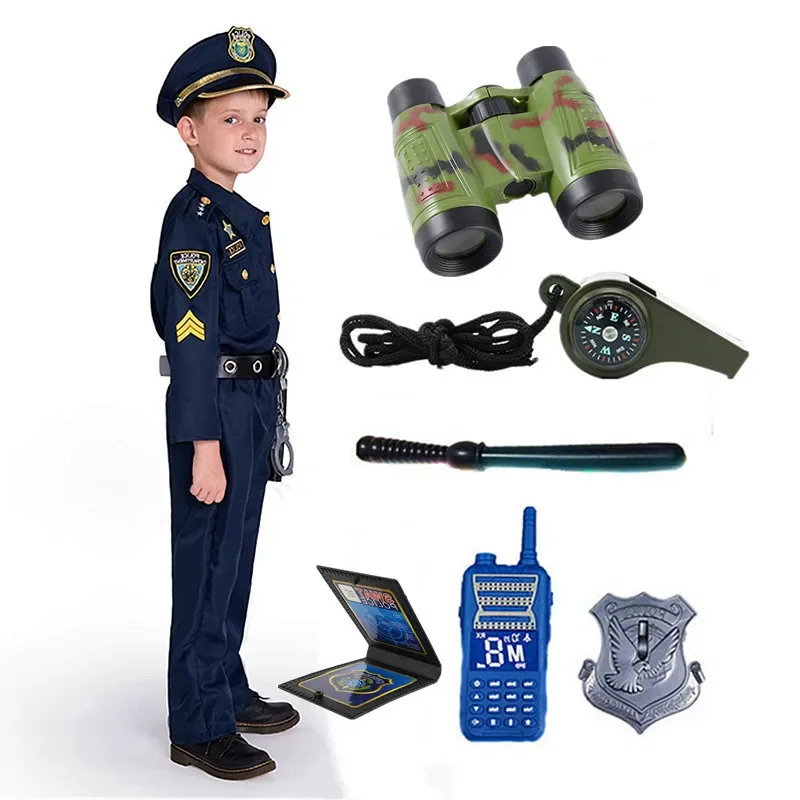 

JustSaiyan Realistic Police Uniform for Kids with Walkie-talkie Toys and Telescope for Fun Pretend Play and Halloween