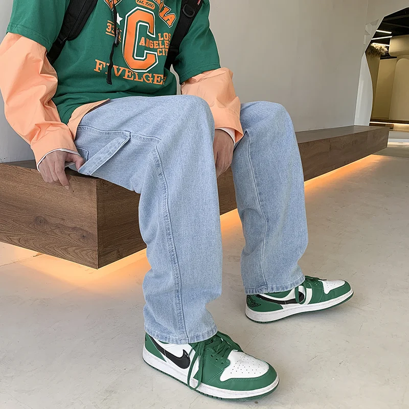 Blue Black Baggy Jeans Men Fashion Casual Cargo Wide Leg Jeans Men Streetwear Loose Hip Hop Straight Denim Pants Mens Trousers