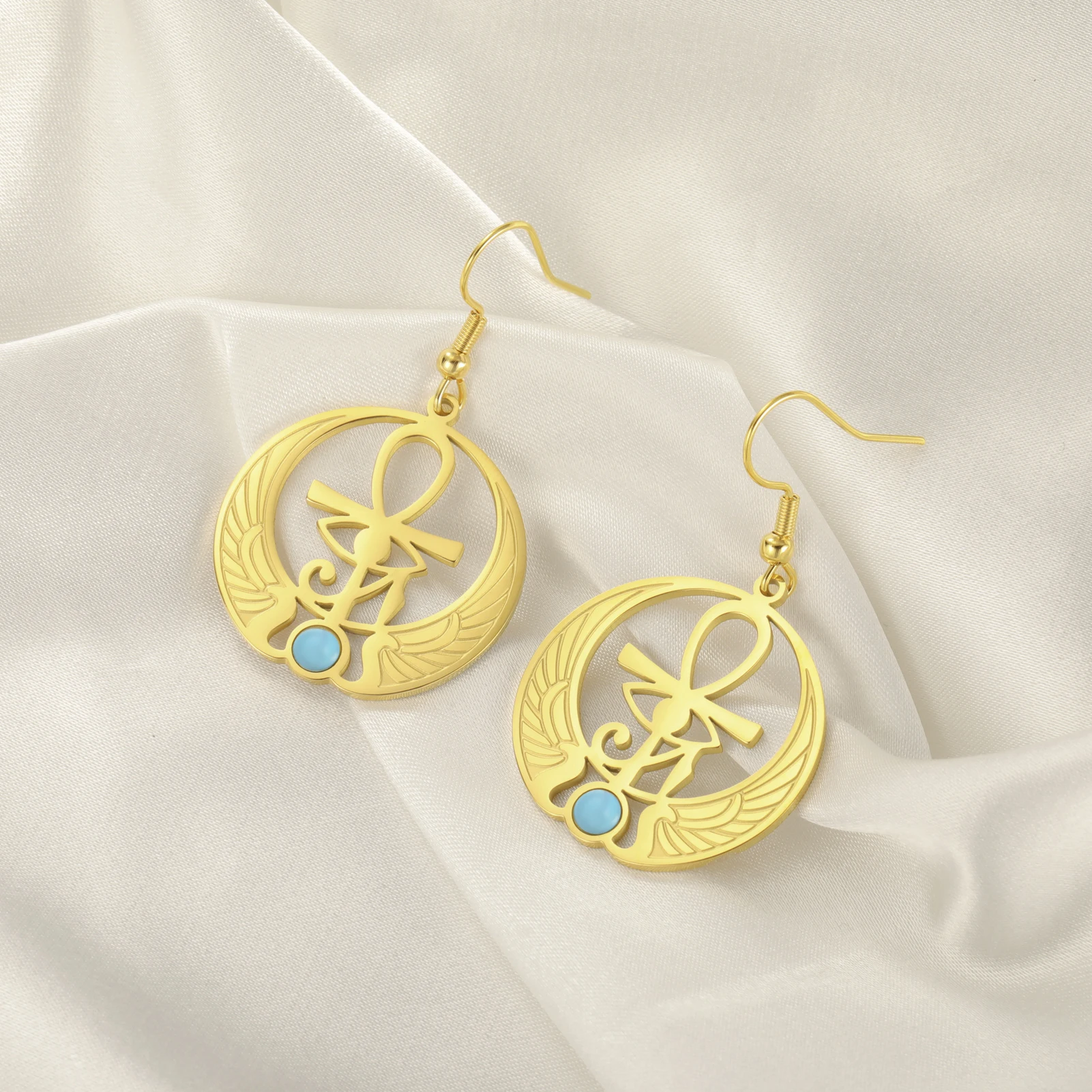 Teamer египетские серьги в форме глаз хора круглые из нержавеющей стали с бирюзовым