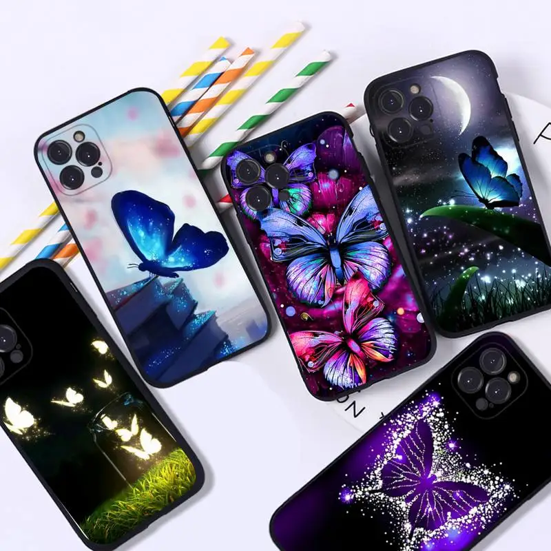 

Beauty Pink Butterfly Phone Case For iPhone 8 7 6 6S Plus X SE 2020 XR XS 14 11 12 13 Mini Pro Max Mobile Case